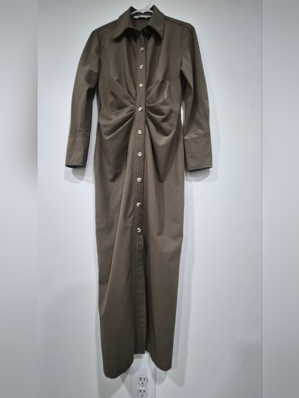 Zara Brown Long-Sleeve Button-Front Dress - Size M